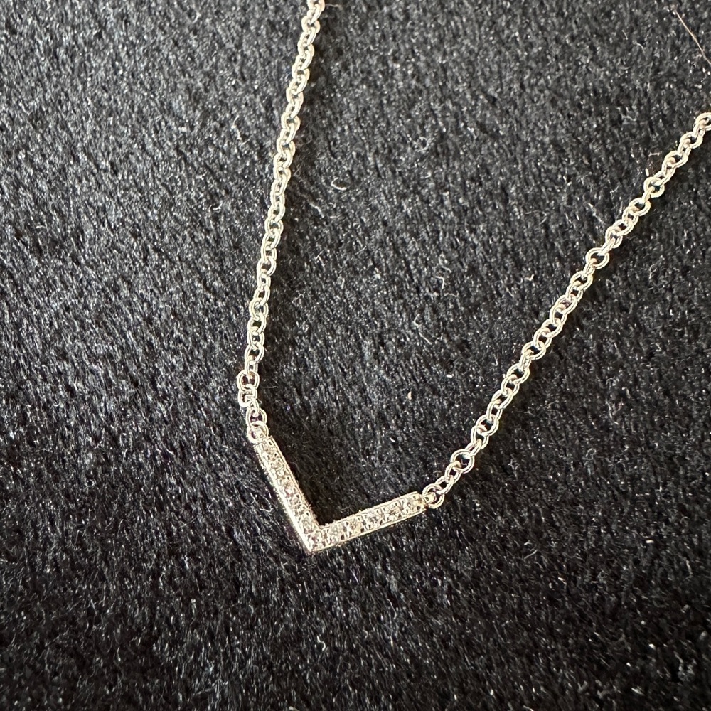 EF Collection White Gold Diamond Mini Chevron Necklace